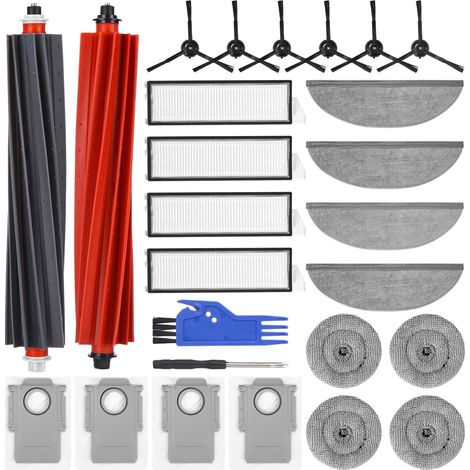 Kit de accesorios de 26 piezas compatible con Roborock S8 MaxV Ultra: 2 cepillos principales, 4 filtros HEPA, 4 paños de limpieza, 4 toallitas laterales, 6 cepillos laterales, 4 bolsas para polvo y re