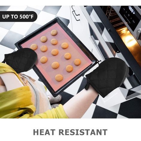 Paar kurze Küchenhandschuhe - Silikon-Küchenhandschuhe, hitzebeständig bis 500℉, Mini-Küchenhandschuhe mit rutschfester Oberfläche und Aufhängeschlaufe zum Grillen, Backen, Barbecue und Braten (schwar