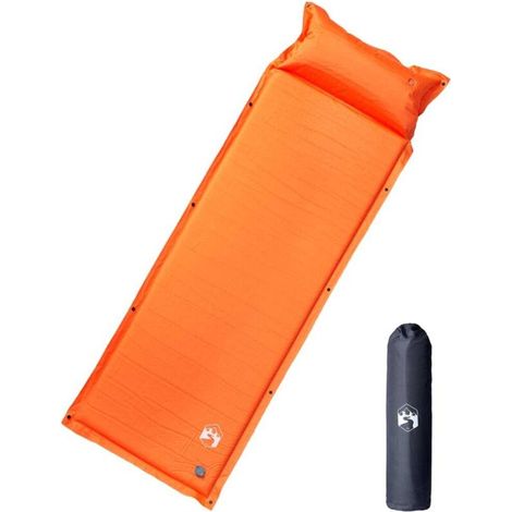 Matelas de camping autogonflant avec oreiller 1 personne orange (1/5)