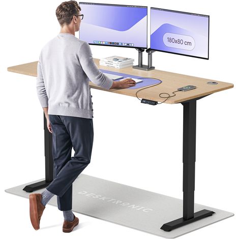 Desktronic Bureau assis debout HomePro - 180x80cm - Bambou/Noir