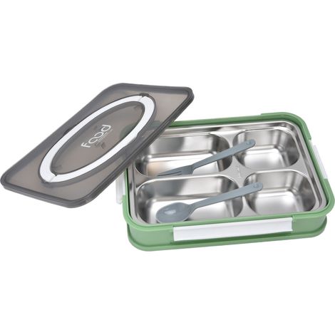 Plateau repas multifonctionnel en acier inoxydable compartimenté pour cantine scolaire/étudiants, vert fruits (4 compartiments) (1/5)