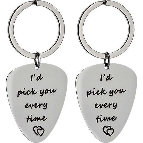1 lot de 2 porte-clés médiators de guitare créatifs pour la Saint-Valentin (argenté)-6x2.8x0.15cm-Silver (1/4)