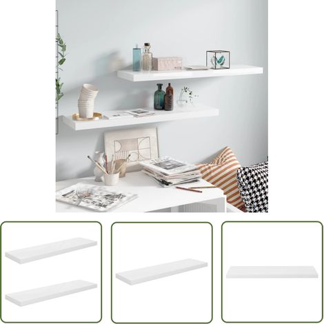 The Living Store Étagère murale flottante 2 pcs Blanc brillant 90x23,5x3,8cm MDF - Étagère Murale - Étagère Flottante - Rangement Mural - Décoration Murale - Meuble Blanc (1/5)
