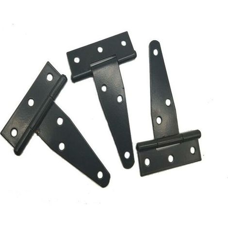 Charnières en T noires pour portes de grange, vis de fixation, charnières de porte en fer, charnières robustes pour portes, fenêtres et abris de jardin. (1/4)