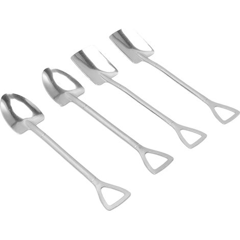 Cuillère Pelle Inox Mignonne pour Dessert - 2 Pelles Pointues et 2 Carrées - Matière Alimentaire Réutilisable pour Café Maison