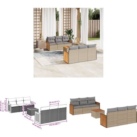 7-tlg. Garten-Sofagarnitur mit Kissen Beige Poly Rattan - Gartenmöbel - Outdoor Möbel - Rattan Gartenmöbel - Lounge Set - Esstisch - Home & Living (1/3)