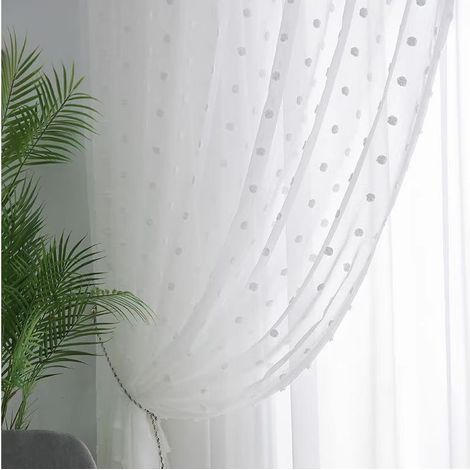 Rideaux pour chambre de fille, rideaux doubles pour chambre d'enfant, voilages à pompons, rideaux blancs pour salon, panneaux occultants à illets, 140 cm x 175 cm (1/5)