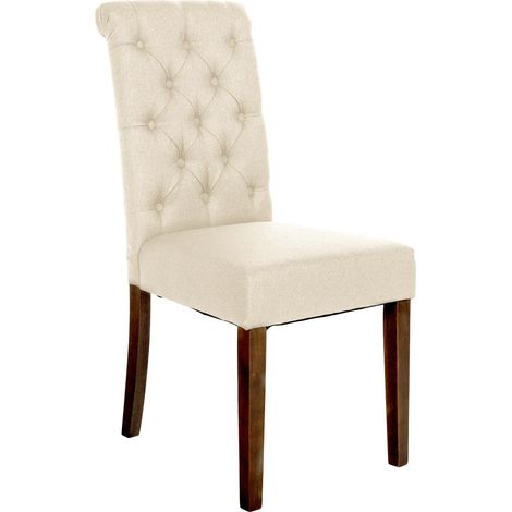 Sedia da pranzo x1 elegante e confortevole tessuto color crema struttura in legno marrone scuro 100007158