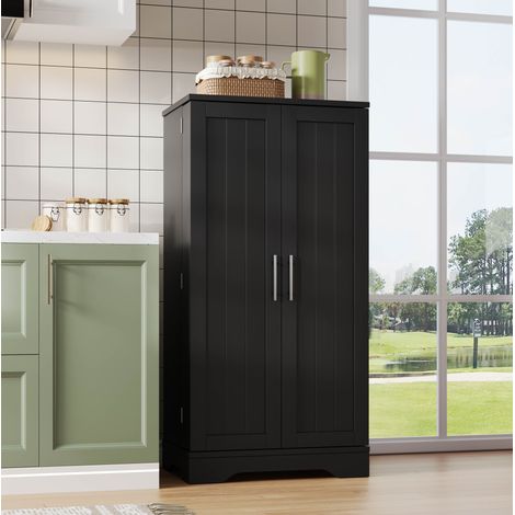 Hohes Aufbewahrungsmöbel 120 x 60 x 40 cm mit LED-Sensorlicht, MDF schwarz HAVRYA (1/5)