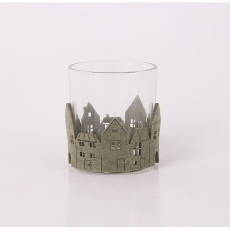 Windlicht Weihnachten Glas Ø 7 x 8 cm transparent grün Windlicht