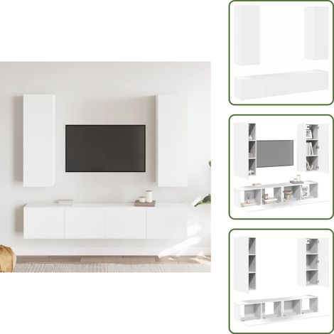 Ensemble de meubles TV 4 pcs Blanc Bois d'ingénierie - Meuble Tv Mural - Meuble Tv Blanc - Ensemble Meuble Tv - Support Tv - Rangement Tv (1/5)