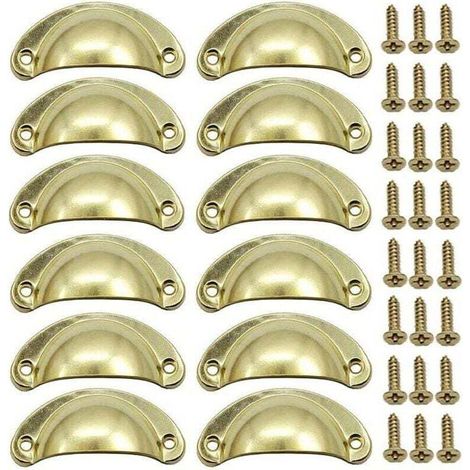 12 PCS Poignée Doré de Porte Coquille Rétro 82mm Poignée pour Meuble Tiroir Vintage avec Vis