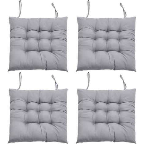 Lot de 4 coussins de chaise avec liens - Confortables - 40 x 40 cm - Pour chaise de bureau, jardin, balcon, intérieur et extérieur - Pour salle à manger, salon, bureau - Gris (1/4)