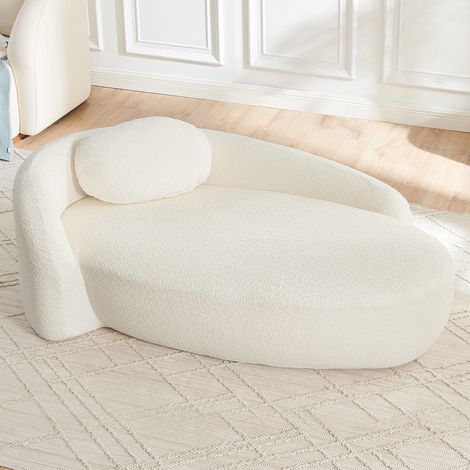 Canapé en tissu bouclette au design arrondi – Banquette de détente rembourrée avec coussin – Mousse haute résilience – Idéale pour salon chambre et bureau – 170x96 cm – Beige (1/5)