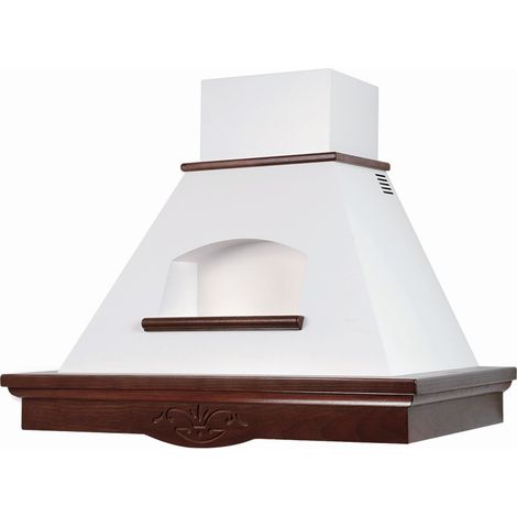 Hotte de cuisine rustique blanche TOSCA avec cadre en bois incrusté couleur tabac 120 cm