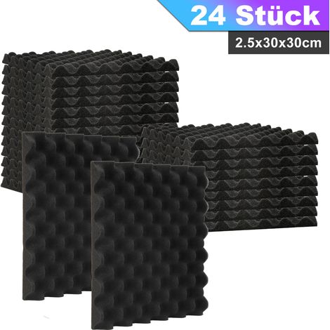 Jiubiaz Pannelli fonoassorbenti adesivi 24 pz, profilo ondulato 30x30x2,5cm neri