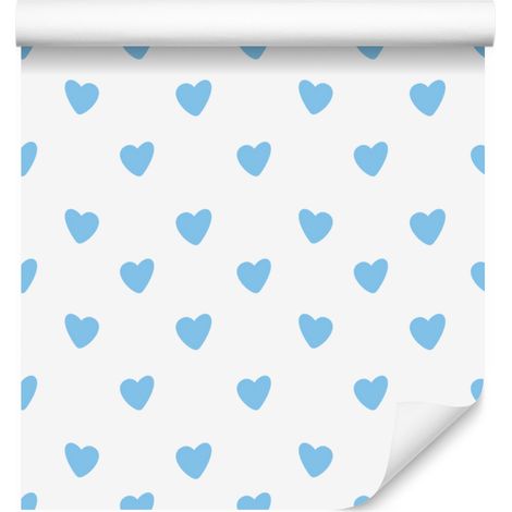 Carta da parati con cuori bianchi e azzurri 50x1000 cm (1/5)