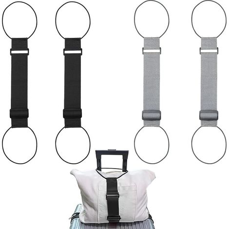 Lot de 4 Ceintures de Fixation Élastiques pour Bagages, Sangle Valise Voyage Réglables en Polyester Résistantes pour Attacher Sacs et Accessoires, Sangles à Bagage Portable pour Voyage(Noir, Gris (1/5)