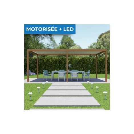 Pergola Bioclimatique Autoportante Motorisée Éclairée Aluminium 6x3 Aspect Bois SV ORIAL France (1/5)
