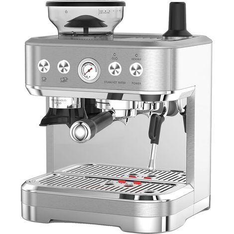 Machine à expresso, broyeur intégré, mousseur à lait, Argent (1/2)