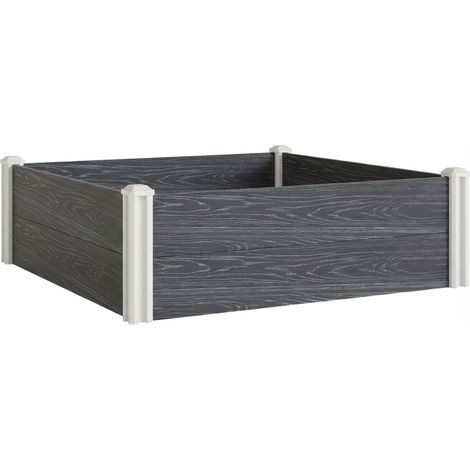 Letto per Orto Fioriera da Esterno 102x102x33 cm con Fondo Aperto e Design a Incastro in Vinile Grigio Scuro (1/5)