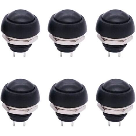 6 pièces Mini interrupteur à bouton-poussoir momentané étanche rond noir 12mm 1/2 "trou de montage On Off PBS-33B-BK (1/5)