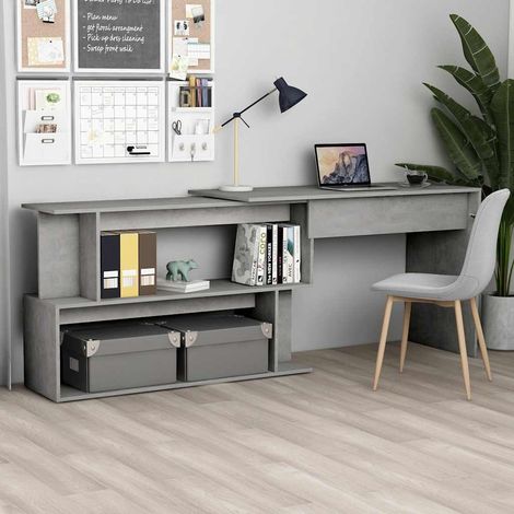 801102 vidaXL Corner Desk Concrete Grey 200x50x76 cm Engineered Wood (1/5)
