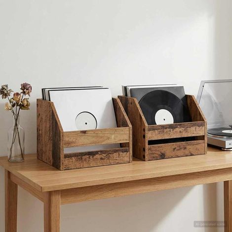 vidaXL Boîte d'albums vinyles 2 pc Bois ancien 38 x 30 x 29 cm (1/4)