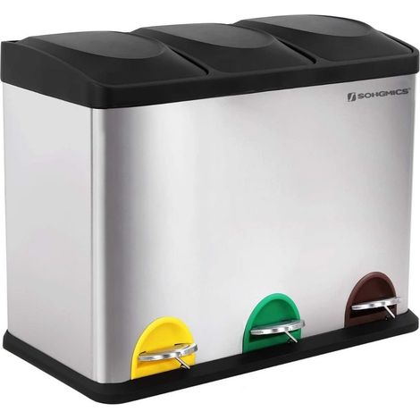 Abfalleimer mit 3 Behältern 45L mit Pedal silbergrau (1/10)