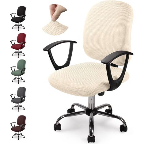 Housse de Chaise de Bureau Split Housse de Fauteuil de Bureau Jacquard Rotatif Housses de Chaise Universel Couverture de Chaise pour Fauteuil de Bureau Accoudoirs Chaise-No Chaise(Crème, 2) (1/5)