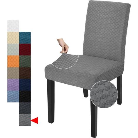2 fundas para sillas de comedor a cuadros，Funda protectora para silla Parsons，Gris claro elástico (1/5)