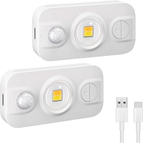 Lampe LED Sous Meuble - Détecteur Mouvement 2 m 120° - Réglable 10-100 % - USB-C Rechargeable - Sans Fil - Lot de 2 (1/5)