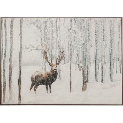 Tableau Déco Cerf "Jade" 100x140cm Blanc (1/4)