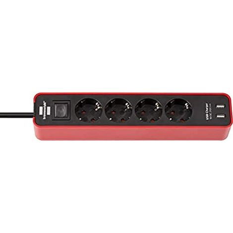 Brennenstuhl 1153240076 Multipresa con interruttore 4 vie Nero, Rosso Schuko 1 pz. (1/4)
