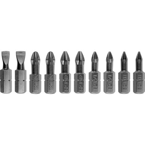 Set di punte da 1/4" (6,3 mm) 25 mm PH+PZ+Piatto 10 pezzi