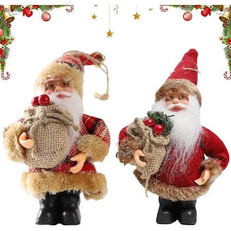 Pièces de Père Noël debout réalistes, figurine traditionnelle de Père Noël rouge, ornement décoratif, poupée 19 cm (1/5)