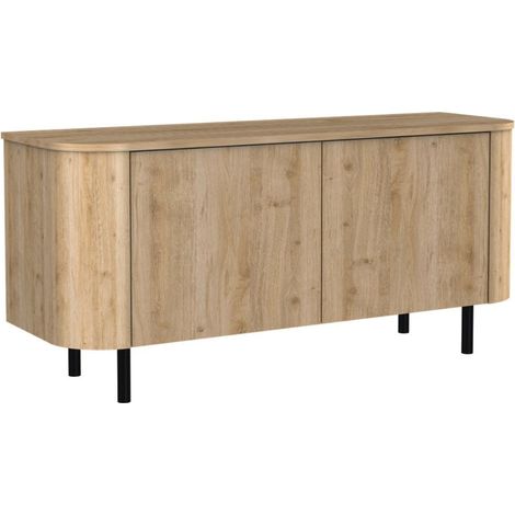 Meuble TV 2 portes aspect bois finition Cadiz design coins arrondis pieds métal noir - VIVARINI