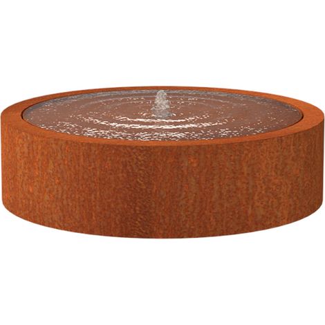 Adezz Wassertisch rund Corten-Stahl Rost Wasserspiel LED verschiedene Größen 145x40cm (1/2)
