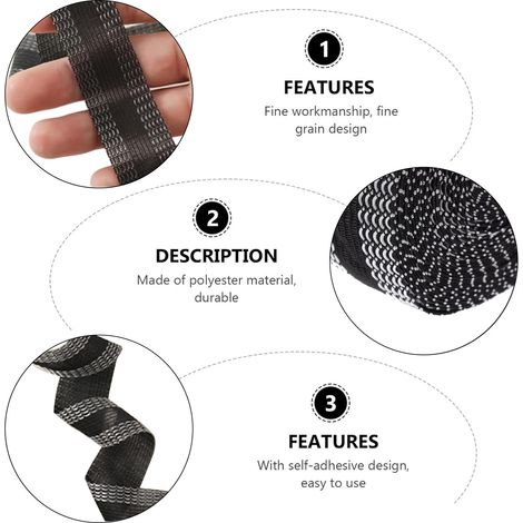 1 Ruban thermocollant, 10m, sans couture, pour ourlets pantalons, robes, jeans, noir (1/5)