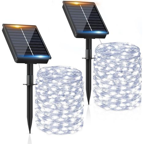 2er-Set Solar-Lichterketten, 160 LEDs, Kaltweiß, IP65, 8 Modi, Garten, Terrasse, Party (1/5)
