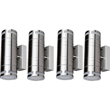 Lot de 4 appliques lumineuses d'extérieur en inox up-down spots dans un set comprenant des ampoules LED (1/5)
