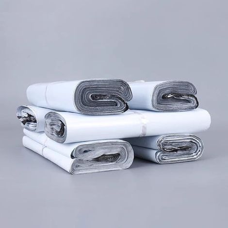 HOXILEELEO - Lot de 100 grands sacs d'expédition (34 x 46 cm) pour vêtements, imperméables et non recyclables, de couleur blanche, avec colle forte. (1/3)