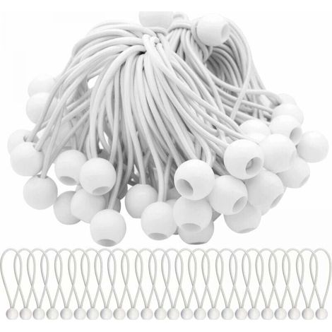 50 Pack 200mm White Bungee Cords, Elastic Rope with Ball, Elastic Bungee Balls for Awnings, Tents, Banners and Tarps (1/4)