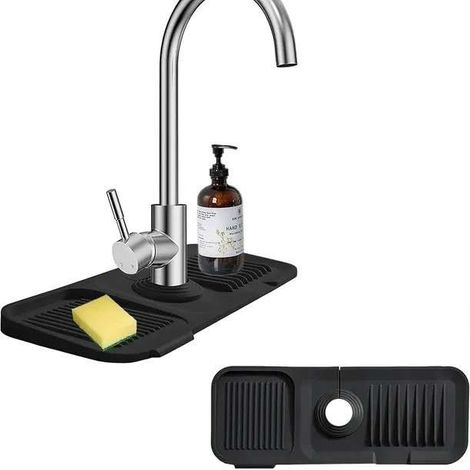 Alfombrilla de silicona para desagüe de fregadero de cocina, 60x15 cm, negra.