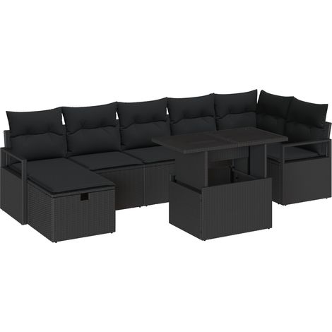 Conjunto de sofá de jardín con cojín 8 pcs Negro Poliratán vidaXL (1/5)