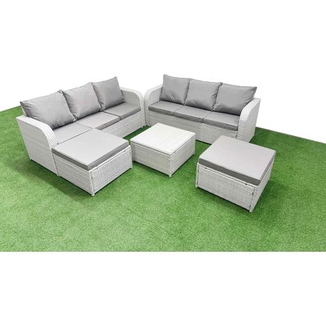 Fimous Outdoor Garden Furniture Sets 8 Seater Wicker Rattan Furniture Sofa Sets with Square Coffee Table high Back Lounge Sofa 2 Big Footstool Light Grey (1/4)