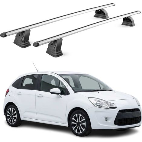 OMAC Aluminium Dachträger Querträger für Citroen C3 II 2009-2016 – TÜV / DIN 75302:2019 – Abschließbar – T-Nut – Max. 75 kg – 2 Stangen – Silber (1/5)