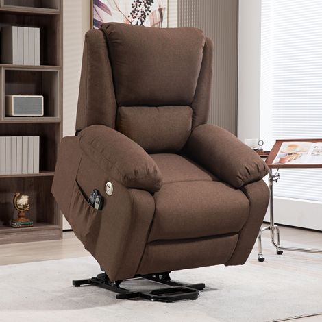 Fauteuil releveur inclinable avec repose-pieds, tissu effet lin, 87 x 92 x 105 cm, couleur café (1/5)