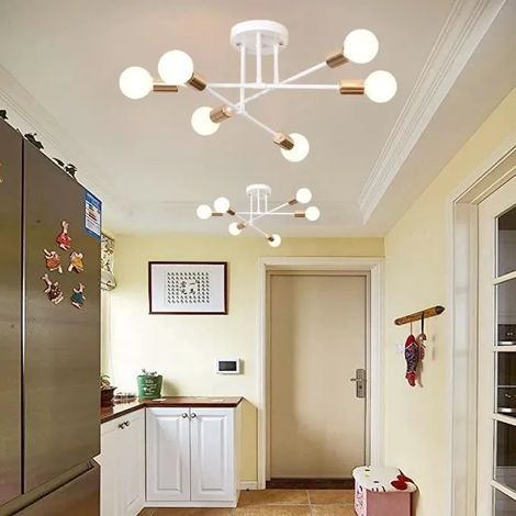 Yowei Lot de 2 Plafonnier Industriel Salon,Moderne Lustre Luminaire Vintage Métal Desigen Edison pour Salon Chambre,6Lampes,Blanc (1/4)