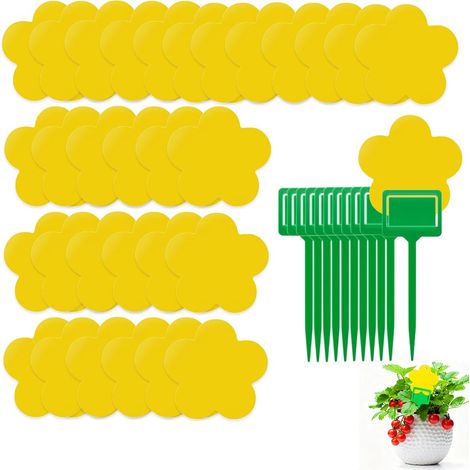 30 Pièges Anti Moucherons Collants Jaunes en Forme de Fleur pour Plantes d'Intérieur, Attrape Mouche de Terreau (1/5)
